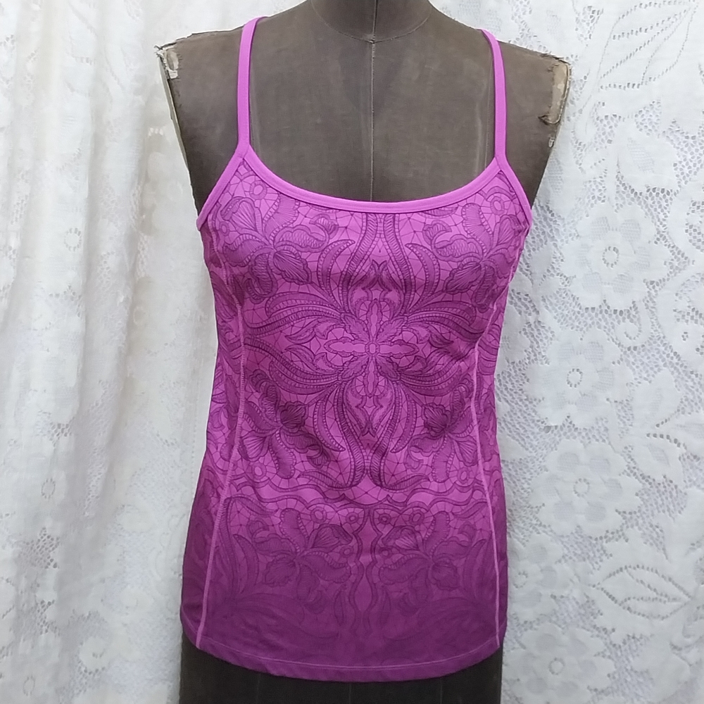 Athleta Tank Top Harmonious Ombre Pattern Pink Criss Cross Straps S Like New